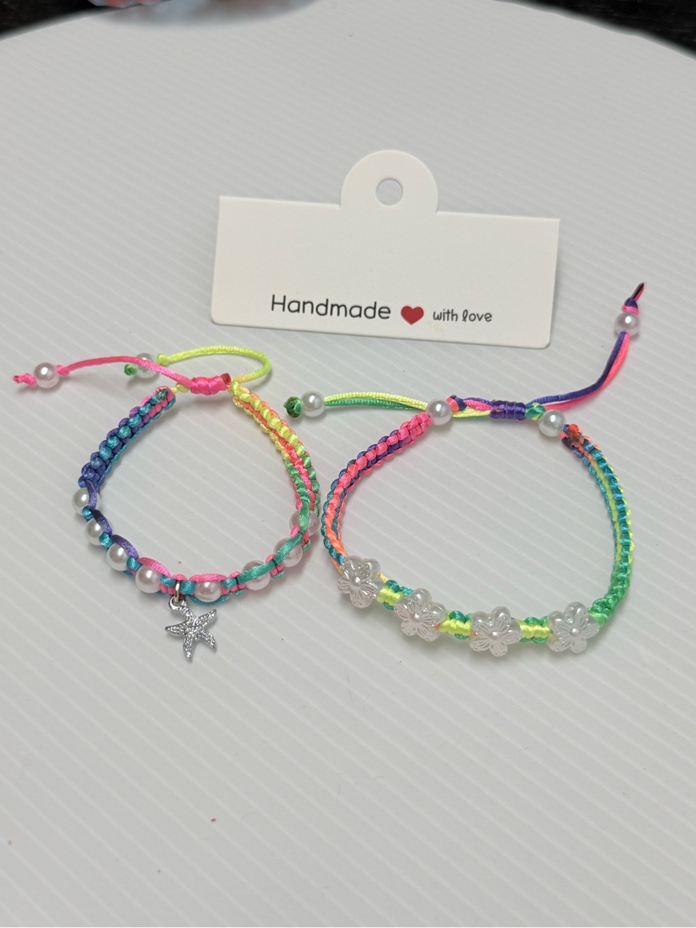 Handmade Multicolor Flower Cord Bracelet with Silver Flowers ajustable